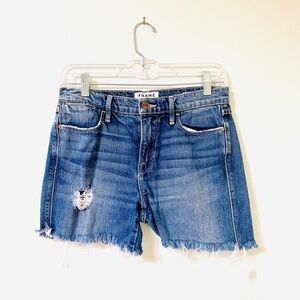Frame Denim Shorts 27 Le High Straight Bestia Blue Distressed Frayed Stretch